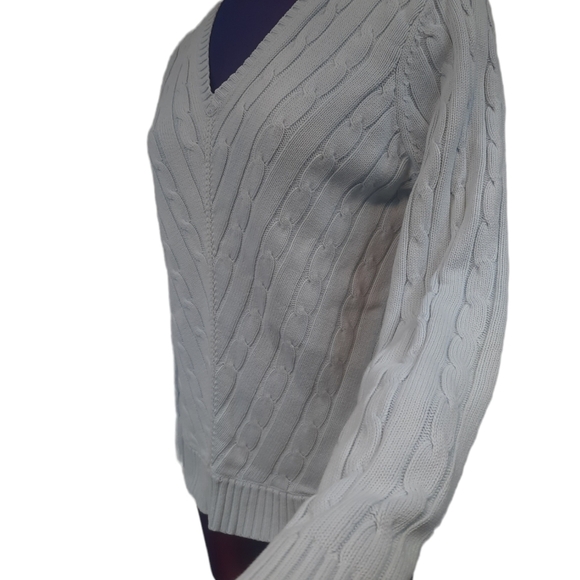 Tommy Hilfiger V-Neck Cable Knit Sweater Light Blue Size Medium‎ Women's D50 - Picture 4 of 12